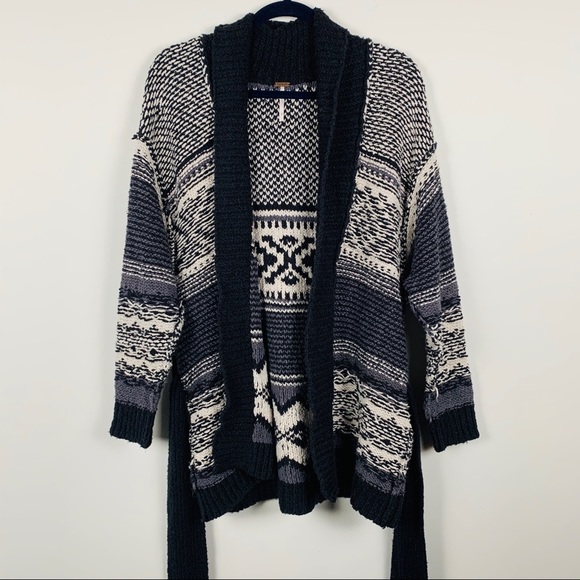 Free people oversize distressed tie cardigan